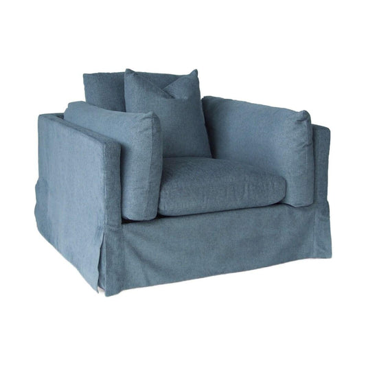 LARK SLIPCOVER CHAIR HAMPTONS STYLE SWIVEL ARMCHAIR IN DEXTER DENIM FABRIC - MyChocolateWood