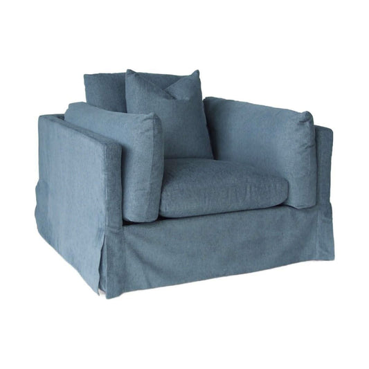 LARK SLIPCOVER CHAIR HAMPTONS STYLE SWIVEL ARMCHAIR IN DEXTER DENIM FABRIC - MyChocolateWood