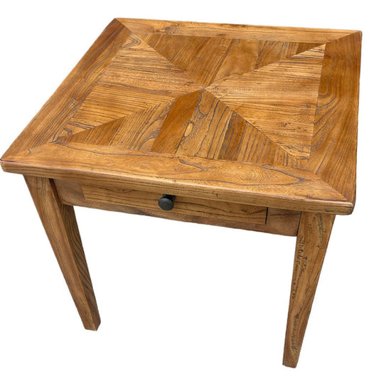LENNON 1 DRAW RUSTIC PROVINCIAL RECYCLED ELM PARQUETRY LAMP TABLE - MyChocolateWood