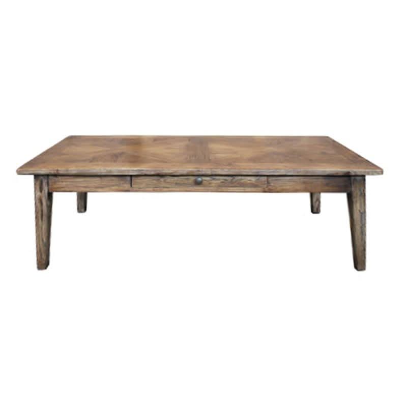 LENNON 1 DRAWER RUSTIC PROVINCIAL RECYCLED ELM PARQUETRY COFFEE TABLE - MyChocolateWood