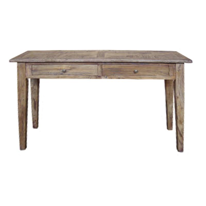 LENNON RUSTIC PROVINCIAL RECYCLED ELM PARQUETRY HALL TABLE 2 DRAWERS NATURAL - MyChocolateWood