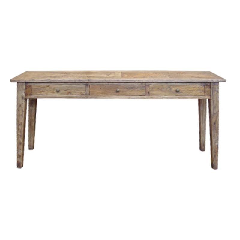 LENNON RUSTIC PROVINCIAL RECYCLED ELM PARQUETRY HALL TABLE/CONSOLE 3 DRAWERS NATURAL - MyChocolateWood