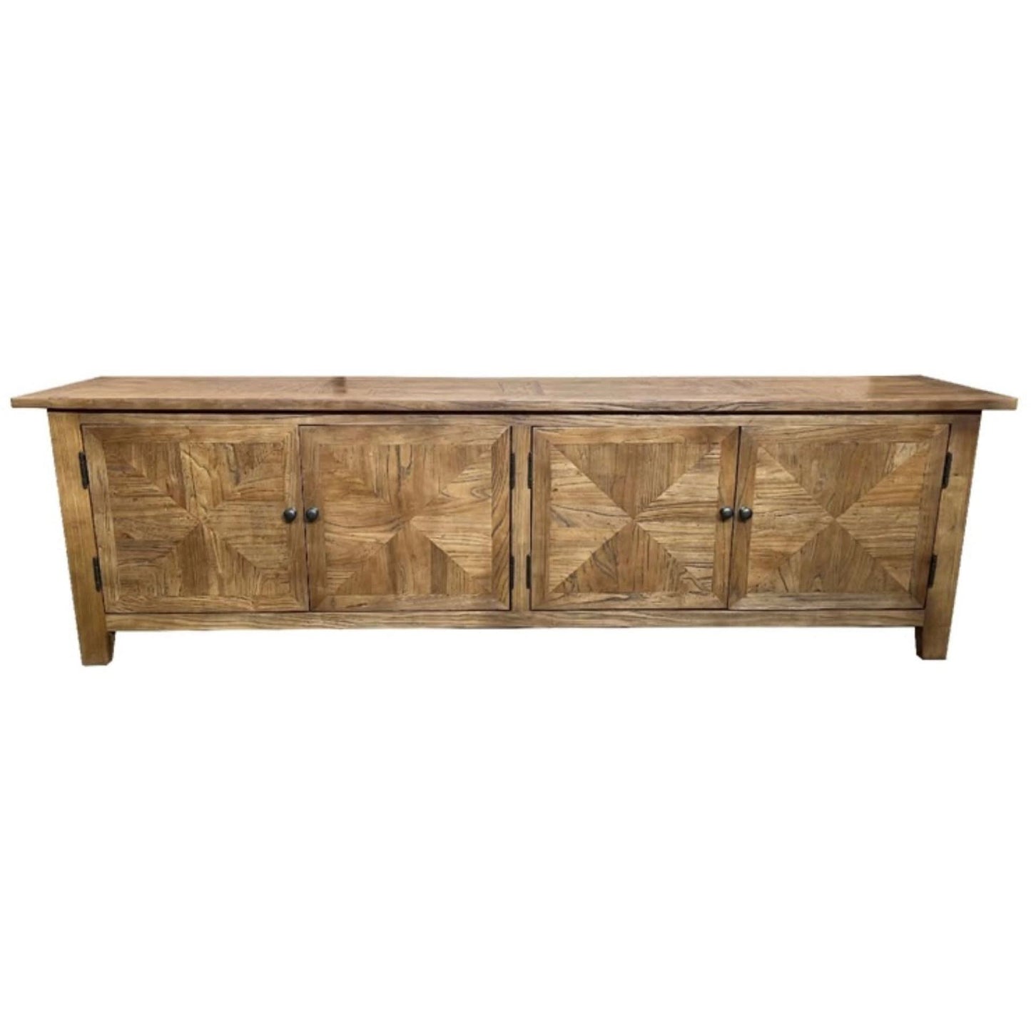 LENNON RUSTIC PROVINCIAL RECYCLED ELM TV UNIT PARQUETRY PATTERN 200 CM - MyChocolateWood
