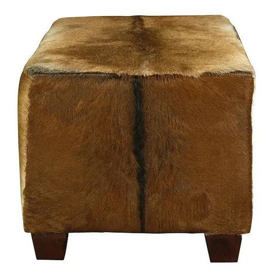 LENNOX GOAT HIDE UPHOLSTERED MAHOGANY TIMBER SMALL OTTOMAN - MyChocolateWood