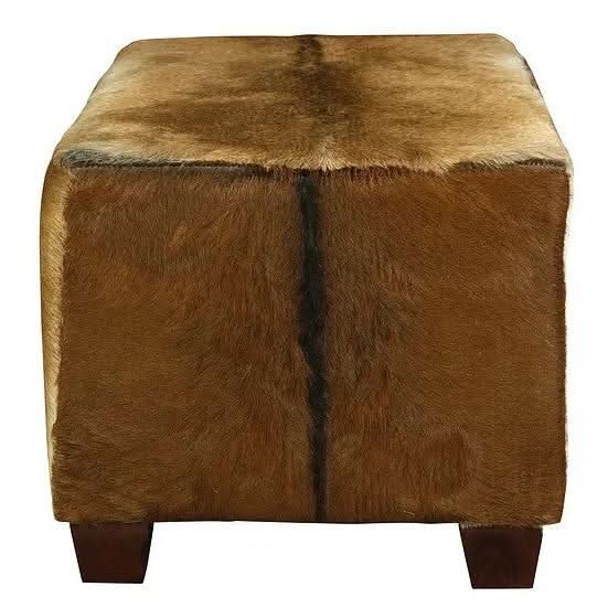 LENNOX GOAT HIDE UPHOLSTERED MAHOGANY TIMBER SMALL OTTOMAN - MyChocolateWood