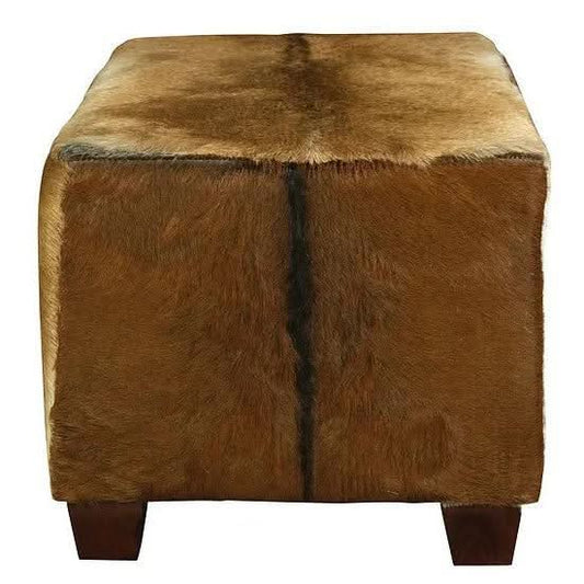 LENNOX GOAT HIDE UPHOLSTERED MAHOGANY TIMBER SMALL OTTOMAN - MyChocolateWood