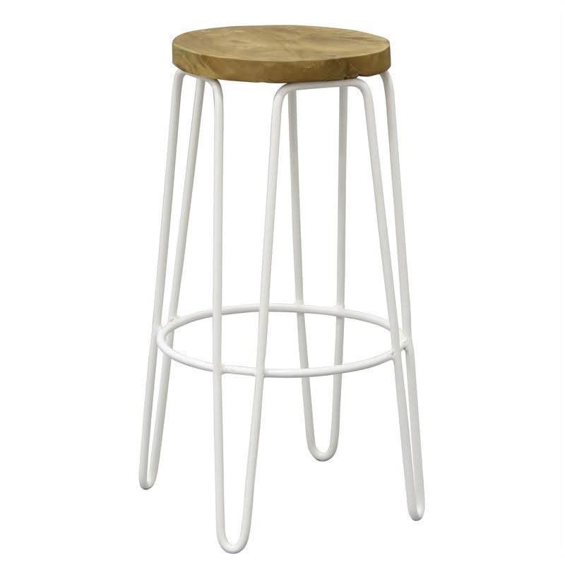 LESTER TEAK TIMBER & IRON BAR STOOL- WHITE - MyChocolateWood