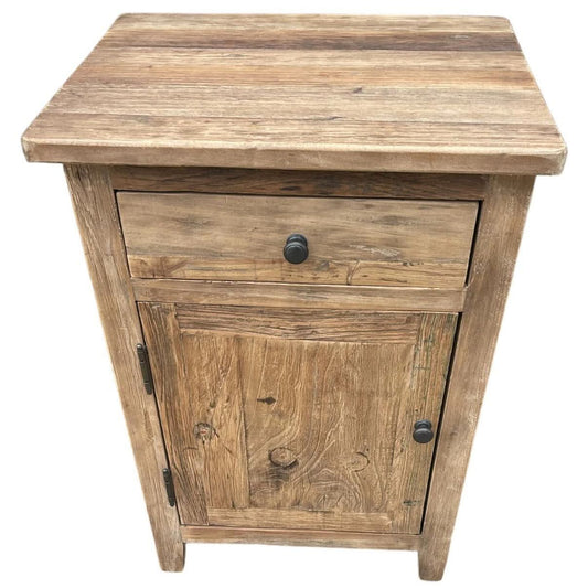 LINDI RECYCLED ELM RUSTIC COUNTRY STYLE BEDSIDE TABLE WITH 1 DOOR & 1 DRAWER - MyChocolateWood