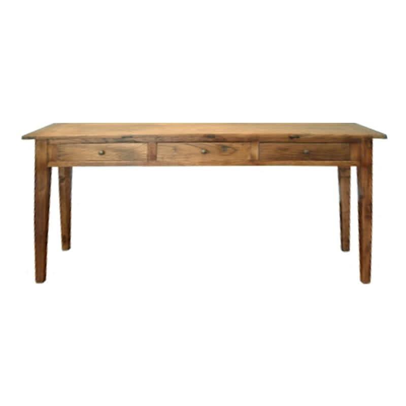 LINDI RUSTIC COUNTRY STYLE CONSOLE/HALL TABLE RECYCLED ELM 3 DRAWER IN HONEY 180CM - MyChocolateWood