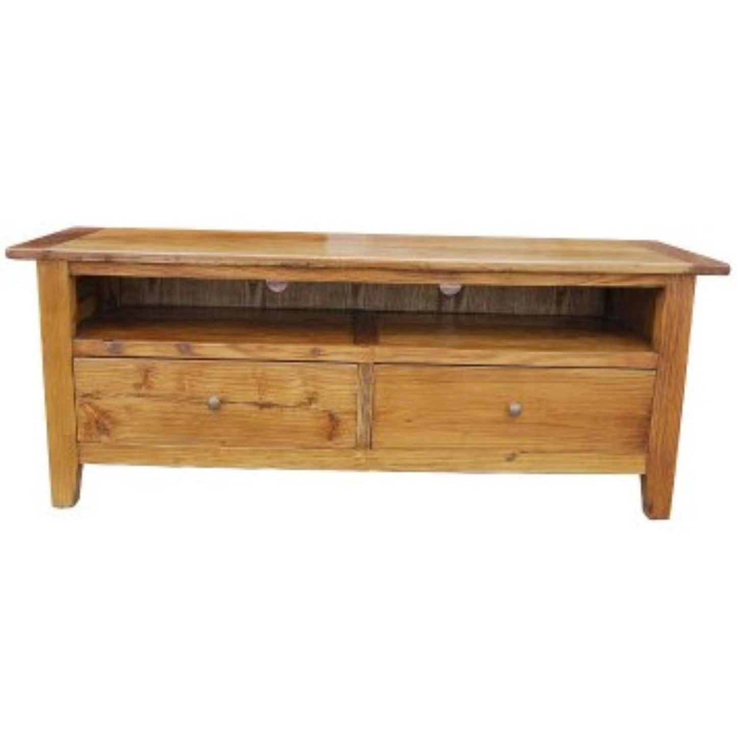 LINDI RUSTIC COUNTRY STYLE TV/ENTERTAINMENT UNIT RECYCLED ELM 2 DRAWERS 140CM IN HONEY - MyChocolateWood