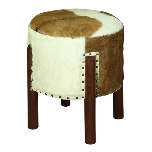 LOLA ROUND GOAT HIDE OTTOMAN IN MAHOGANY - MyChocolateWood