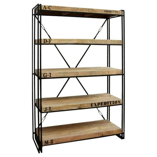 LORDS INDUSTRIAL BOOKCASE BOOKSHELF - IRON & SOLID HARDWOOD MANGO TIMBER - MyChocolateWood