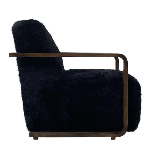 LOUISE FAUX SHEEPSKIN/ASH WOOD ARMCHAIR/LOUNGE CHAIR IN ONYX - MyChocolateWood