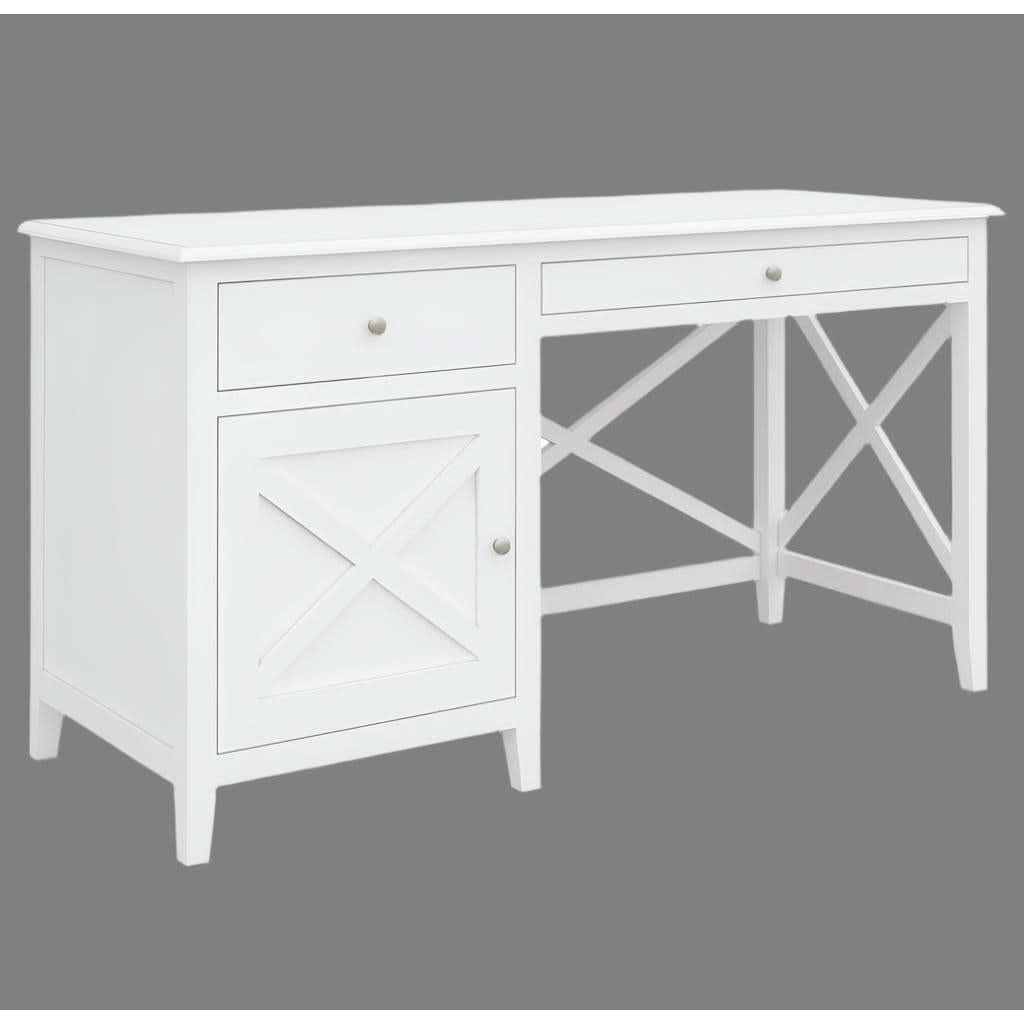 LUGANO HAMPTONS STYLE ACACIA 2-DRAWER 1 DOOR STUDENT DESK WHITE - MyChocolateWood
