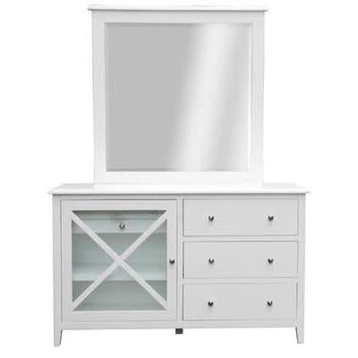 LUGANO HAMPTONS STYLE ACACIA 4 PIECE KING BEDROOM SUITE: 1 KING BED 1 DRESSER MIRROR 2 BEDSIDE TABLES - MyChocolateWood