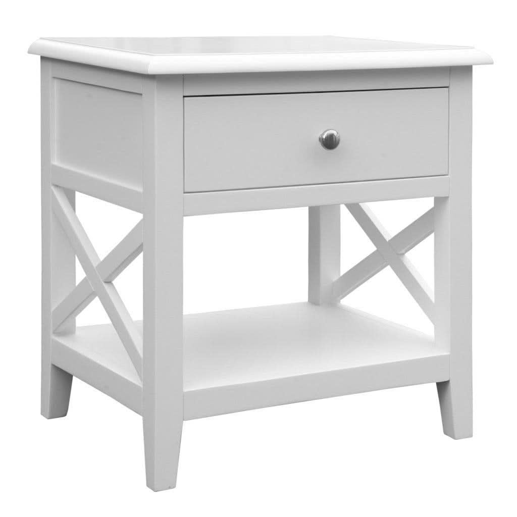 LUGANO HAMPTONS STYLE ACACIA BEDSIDE TABLE 1 DRAWER WHITE - MyChocolateWood