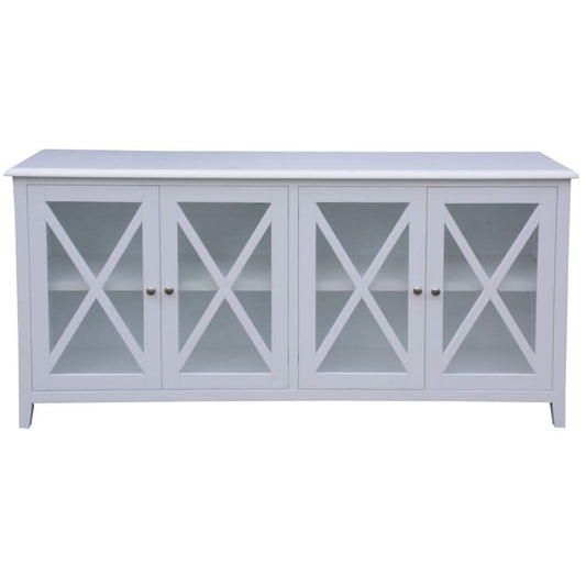 LUGANO HAMPTONS STYLE ACACIA BUFFET/SIDEBOARD 4 GLASS DOORS WHITE - MyChocolateWood