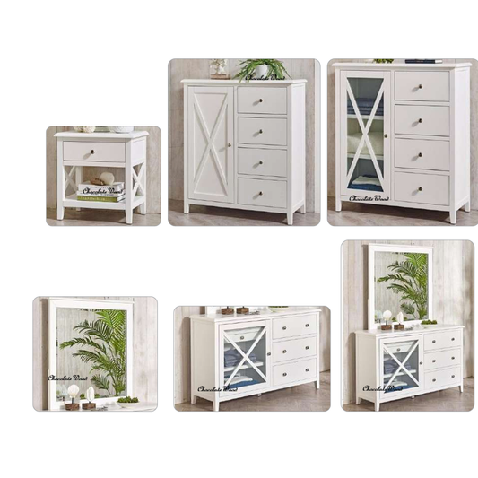 LUGANO HAMPTONS STYLE ACACIA DOUBLE BED WHITE - MyChocolateWood