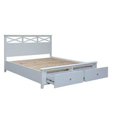 LUGANO HAMPTONS STYLE ACACIA DOUBLE BED WITH 2-DRAWER STORAGE WHITE - MyChocolateWood