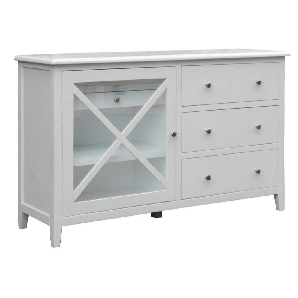 LUGANO HAMPTONS STYLE ACACIA DRESSER 4 DRAWERS/1 GLASS DOOR WHITE
