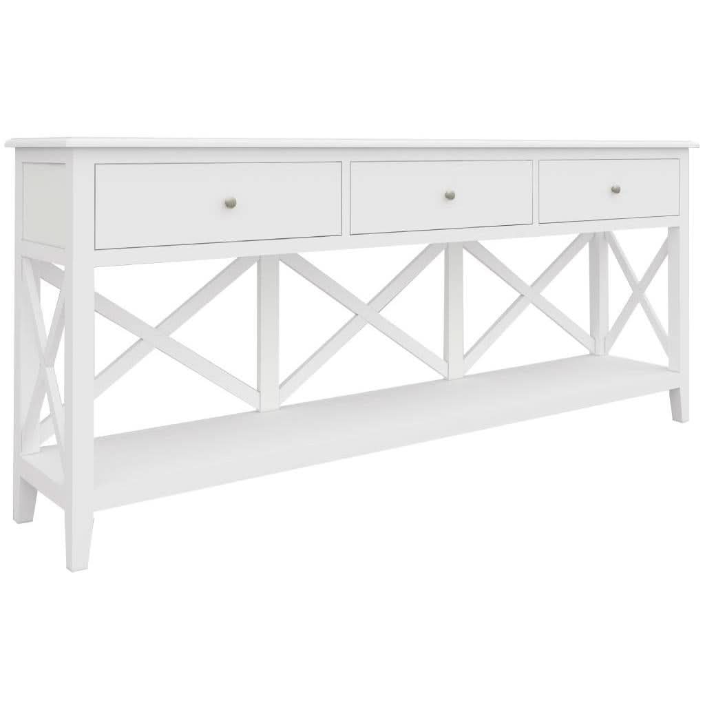 LUGANO HAMPTONS STYLE ACACIA LARGE 3-DRAWER CONSOLE TABLE/HALL TABLE WHITE - MyChocolateWood