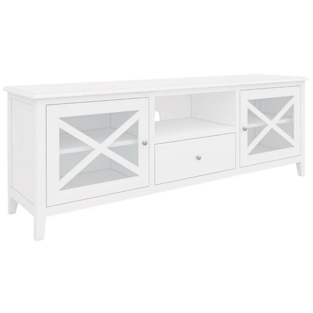 LUGANO HAMPTONS STYLE ACACIA LARGE TV UNIT 2 DOORS /1 DRAWER WHITE 210CM - MyChocolateWood