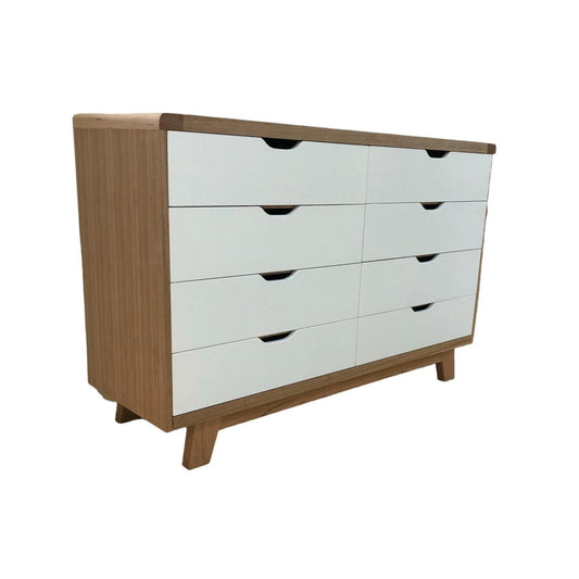 MADE TO ORDER SMALL MAXWELL 8 DRAWER TASSIE OAK DRESSER IN CLEAR LACQUER - MyChocolateWood