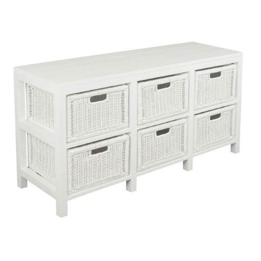 MAGENTO SOLID MAHOGANY TIMBER WOOD & WICKER 6 DRAWER DRESSER IN WHITE - MyChocolateWood