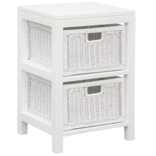 MAGENTO TWO DRAWER RATTAN LAMP TABLE/SIDE TABLE IN SOLID MAHOGANY - WHITE - MyChocolateWood