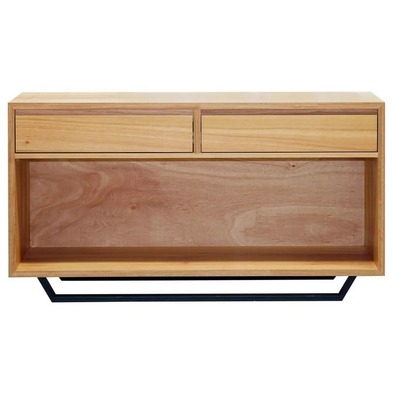 MAGLAN BLUE GUM CONSOLE/HALL TABLE 2 DRAWERS & SHELF WITH METAL BASE - MyChocolateWood