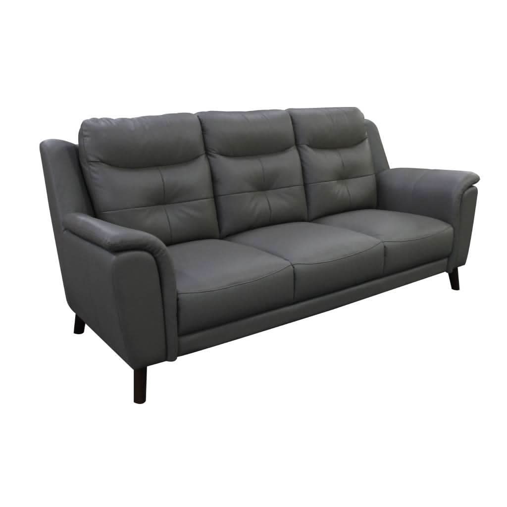 MALANIA 3-SEATER REAL LEATHER SOFA SETTEE COUCH GUNMETAL - MyChocolateWood