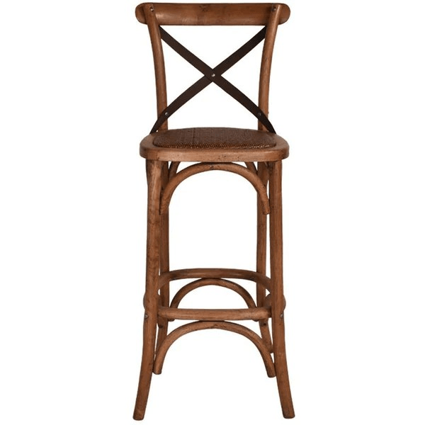 MALMO CROSS BACK OAK BAR STOOL WITH DARK METAL STRAPS - MyChocolateWood