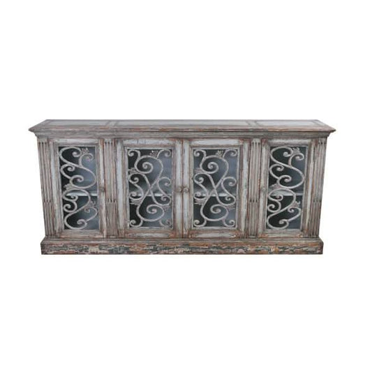 MALVERN RECLAIMED ASIAN TIMBER 4-DOOR SIDEBOARD/BUFFET IN WEATHERED GREY - MyChocolateWood