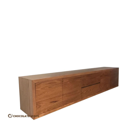 MANHATTAN SOLID WALL-MOUNTED TASSIE OAK TV/ENTERTAINMENT UNIT WITH 4 DOORS & 2 DRAWERS - MyChocolateWood