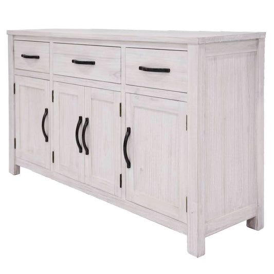 MANLY 158CM 4 DOORS/3 DRAWERS BUFFET/SIDEBOARD IN BRUSHED WHITEWASH - MyChocolateWood