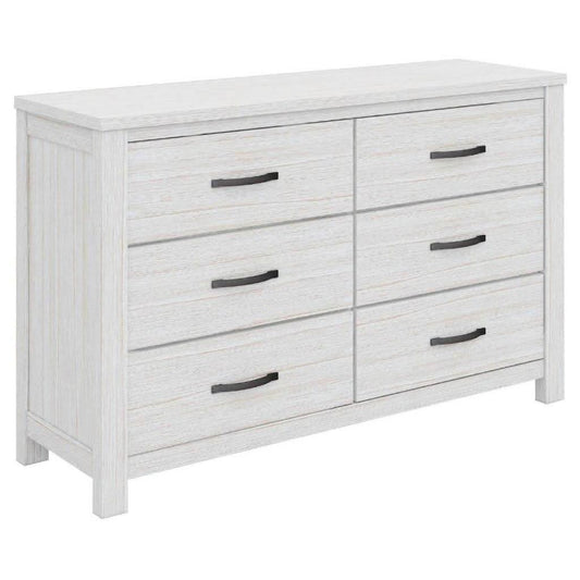 MANLY 6 DRAWER DRESSER IN BRUSHED WHITEWASH + MIRROR 132CM - MyChocolateWood