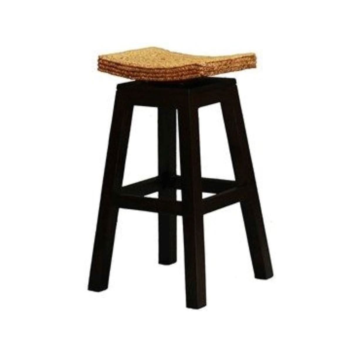 MARGI SOLID MAHOGANY SWIVEL BAR STOOL/WATER HYACINTH TOP IN CHOCOLATE - MyChocolateWood