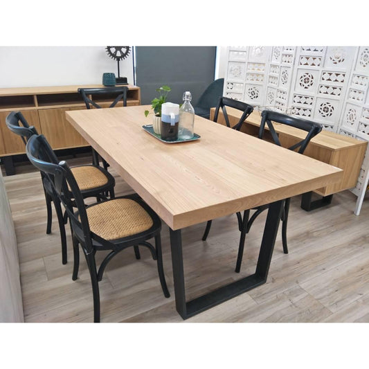 MAYZI ELM VENEER LARGE DINING TABLE NATURAL/BLACK LEGS - MyChocolateWood