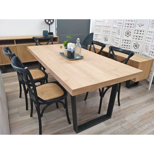MAYZI ELM VENEER LARGE DINING TABLE NATURAL/BLACK LEGS - MyChocolateWood