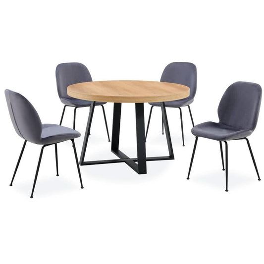 MAYZI ELM VENEER ROUND DINING TABLE NATURAL/BLACK LEGS - MyChocolateWood