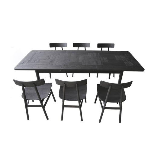 MEDRANO OAK 7 PIECE DINING SET SANDBLASTED BLACK EXTENSION DINING TABLE 170/230CM + 6 MEDRANO TIMBER SEAT DINING CHAIRS