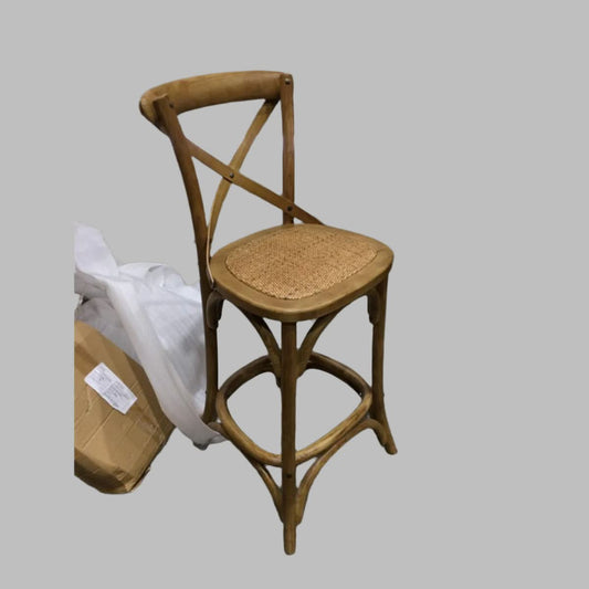 MELROSE CROSS BACK BAR STOOL WITH RATTAN SEAT IN NATURAL - 65CM SEAT HEIGHT - MyChocolateWood