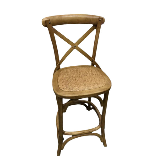 MELROSE CROSS BACK BAR STOOL WITH RATTAN SEAT IN NATURAL - 76CM SEAT HEIGHT - MyChocolateWood
