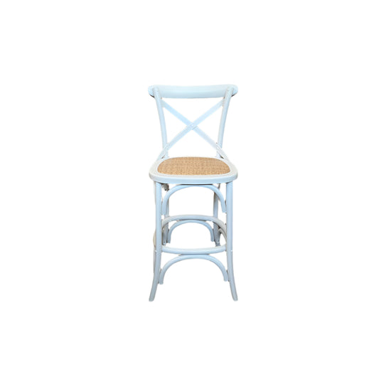 MELROSE CROSS BACK BAR STOOL WITH RATTAN SEAT IN WHITE - 65CM SEAT HEIGHT - MyChocolateWood