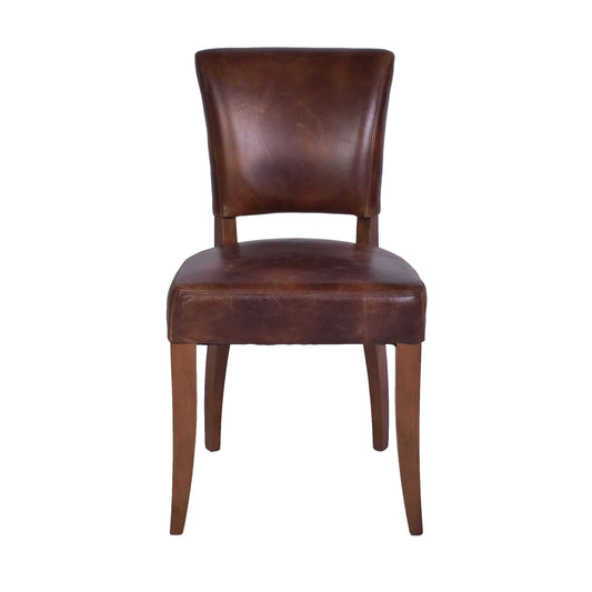 MORANG WAXED TOP GRAIN COWHIDE BROWN LEATHER DINING CHAIR MARON LEGS - MyChocolateWood