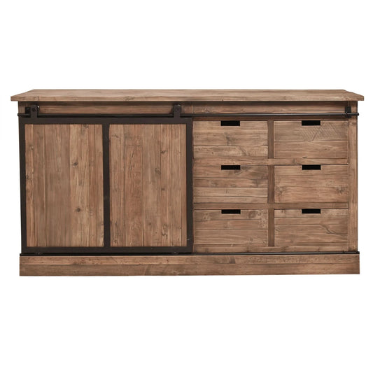 MORIAH SOLID RECLAIMED ELM TRACK SLIDING DOOR BUFFET BLACK & NATURAL - MyChocolateWood