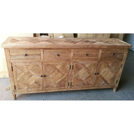 MORO RECYCLED ELM BUFFET/SIDEBOARD 4 DRAWER 4 DOOR PARQUETRY PATTERN 180 CM - MyChocolateWood