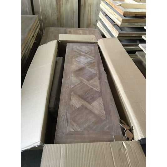 MORO RECYCLED ELM RUSTIC CONSOLE/HALL TABLE 3 DRAWERS PARQUETRY TOP 180CM - MyChocolateWood