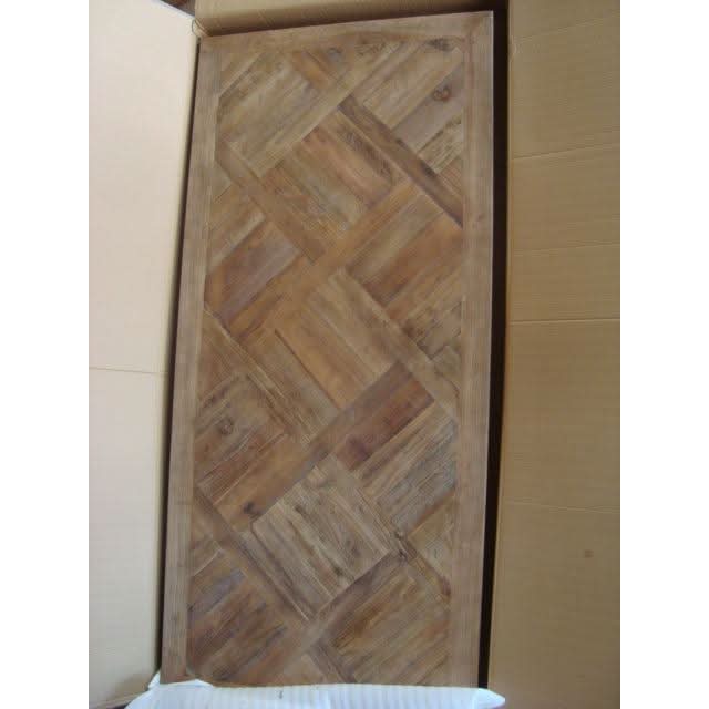 MORO RECYCLED ELM RUSTIC DINING TABLE PARQUETRY TOP 150CM - MyChocolateWood