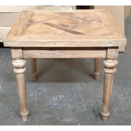MORO RUSTIC RECYCLED ELM SIDE TABLE/ LAMP TABLE - PARQUETRY TOP 55CM - MyChocolateWood